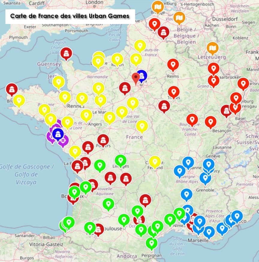 Carte de France des Rallyes urbains et Escape Game